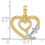14K with White Rhodium Fancy Rope Heart and Anchor Charm - Sophia Jewelers