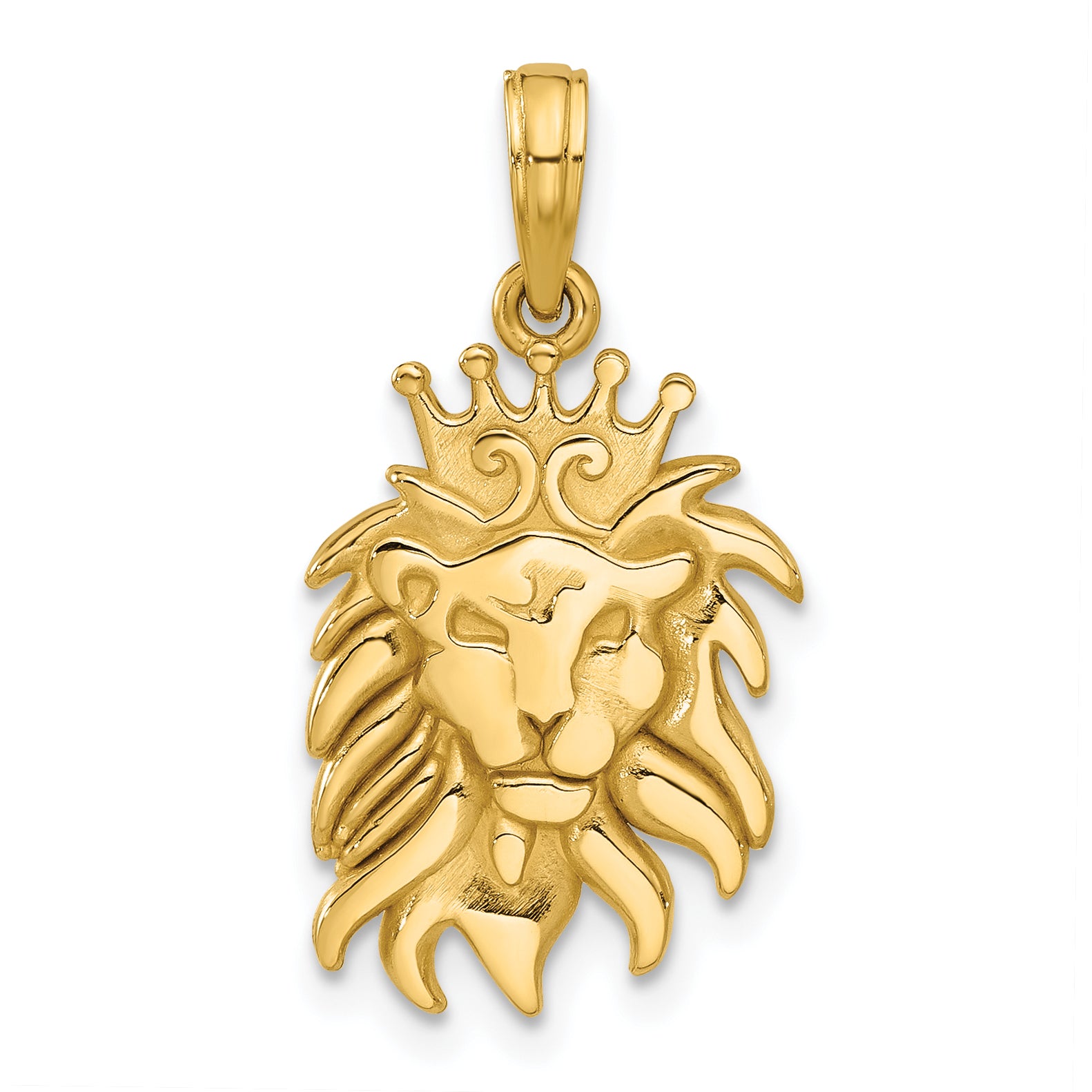 14K Polished Lion Head with Crown Pendant Main image