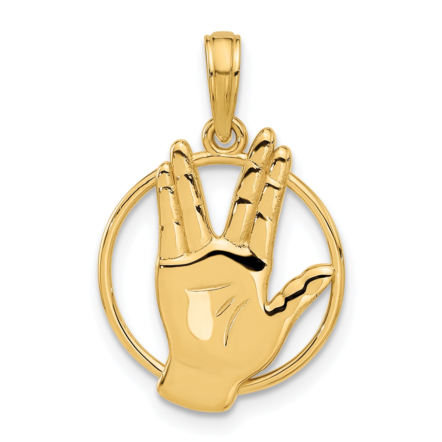 14K Polished Hand Gesture in Circle Charm Main image