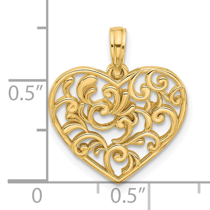 14K Polished Fancy Heart Charm