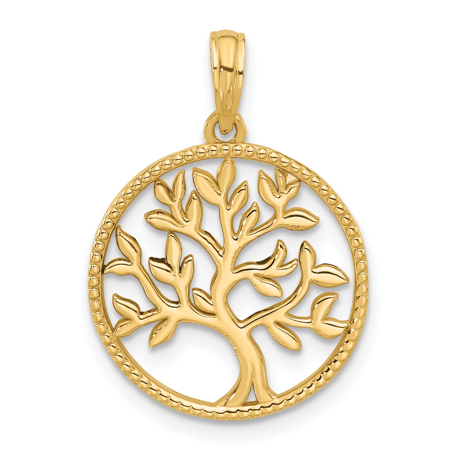 14K Polished  Circle with Tree Charm Main image