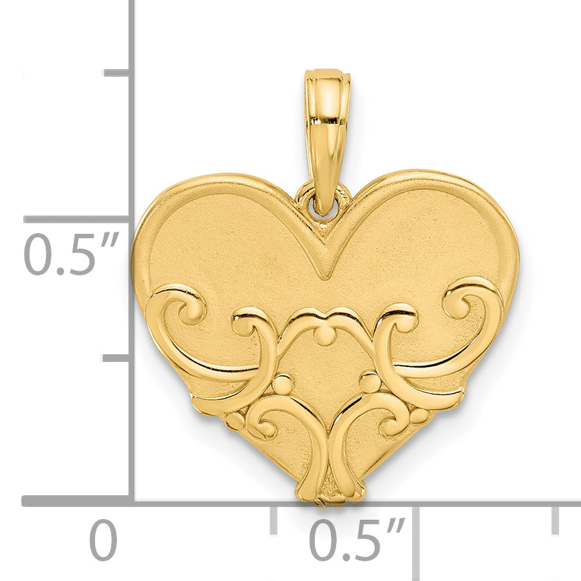 14K Polished and Brushed Fancy Heart Charm