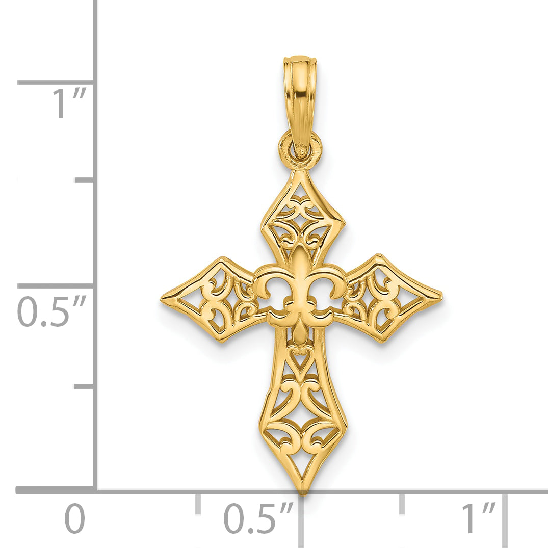 14KY Fancy Cross and Fleur-De-Lis Charm