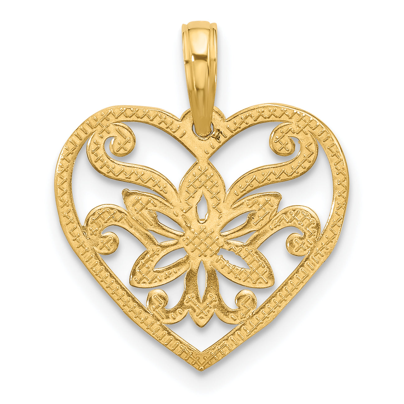 14K Polished Fancy Flower and Heart Charm