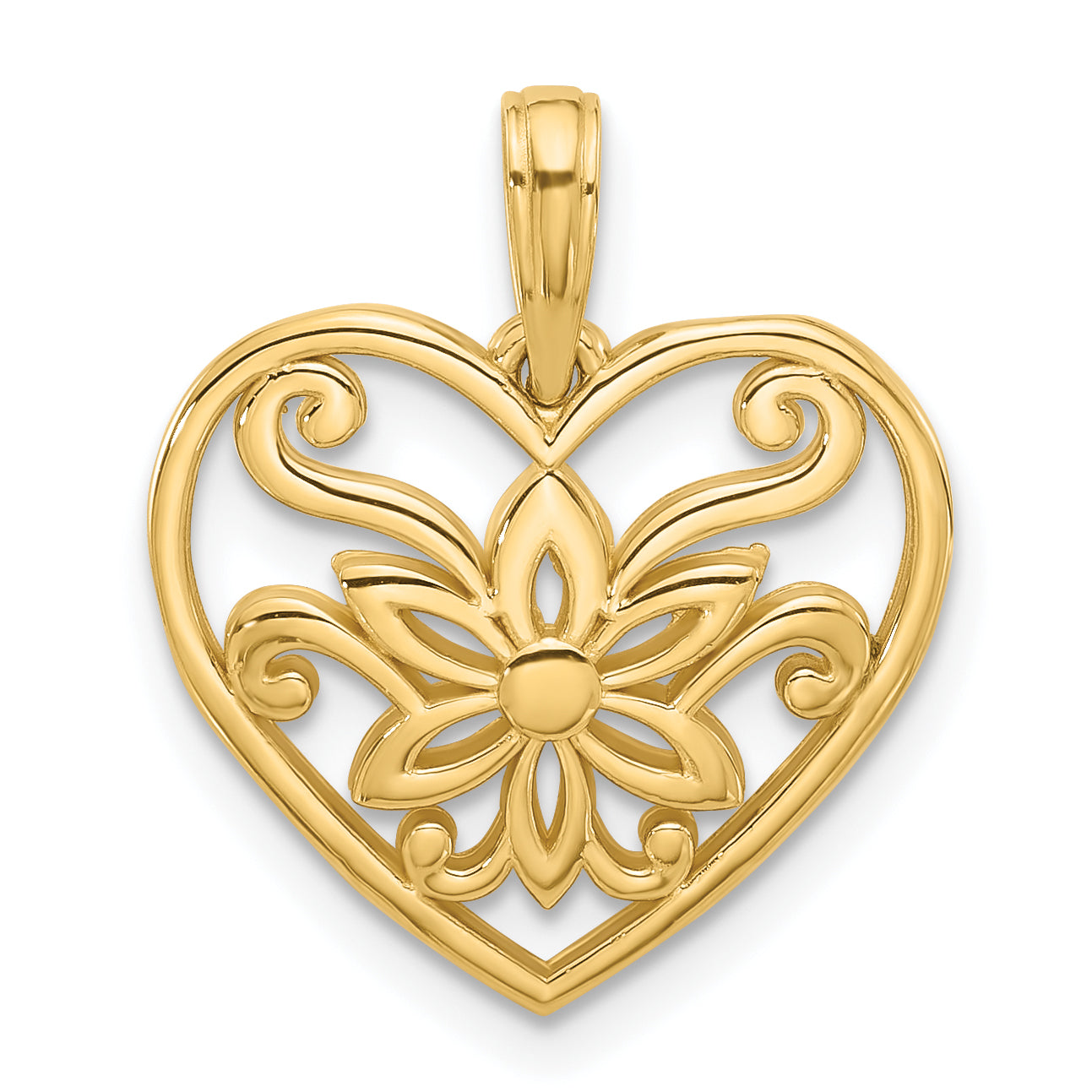 14K Polished Fancy Flower and Heart Charm Main image