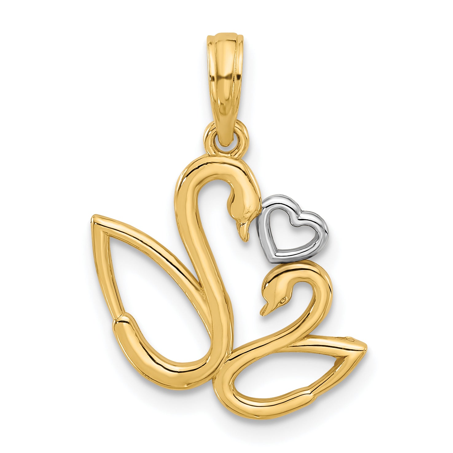 14K with Rhodium Polished Fancy Heart and Swans Charm Main image