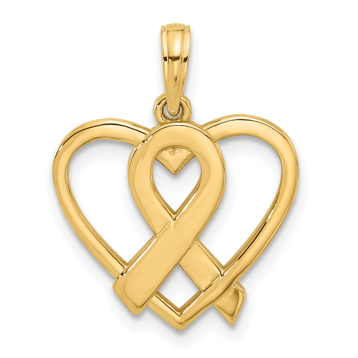 14K Polished Awareness Ribbon and Heart Charm Main image