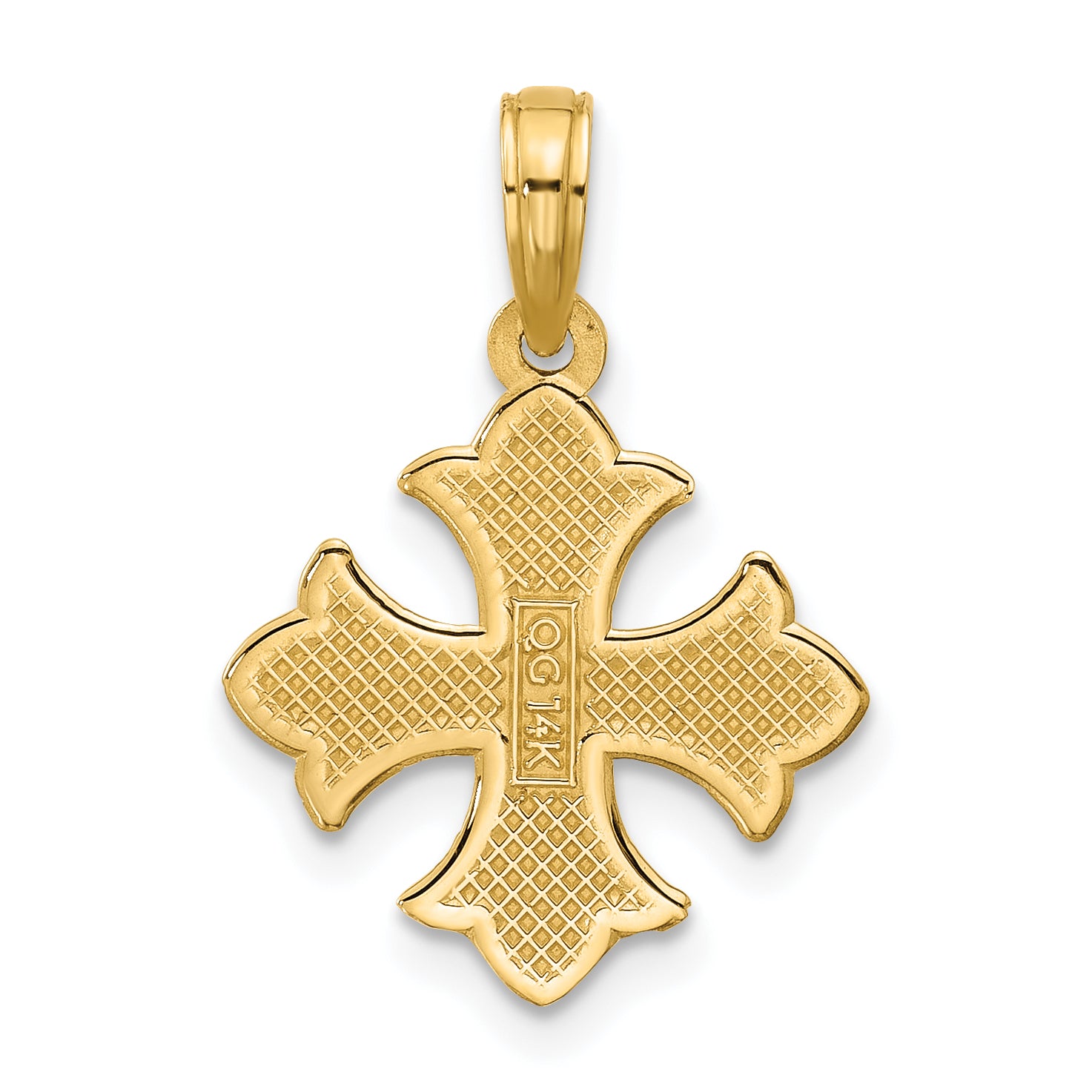 14K Polished Beaded  Fleur de Lis Cross Pendant