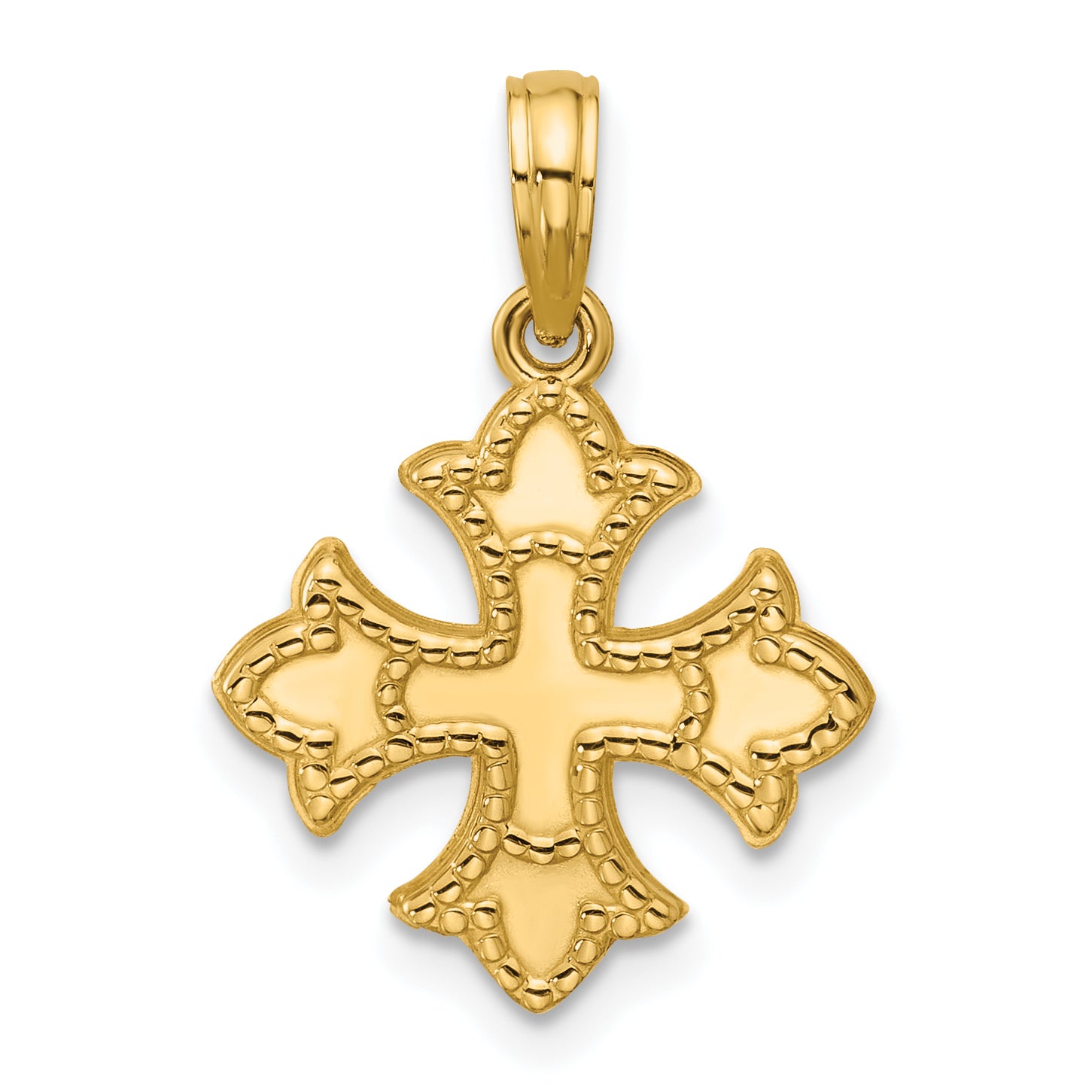 14K Polished Beaded  Fleur de Lis Cross Pendant Main image