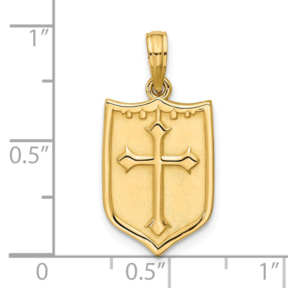 14K Polished Shield with Cross Pendant