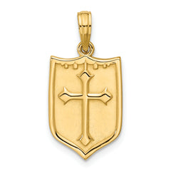 14K Polished Shield with Cross Pendant