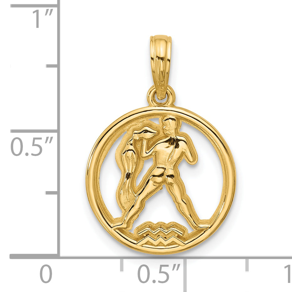 14K Polished Round Aquarius Pendant