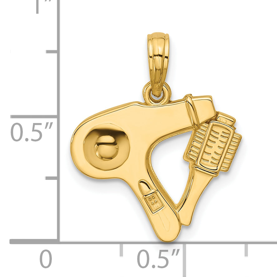 14K Polished Blow Dryer and Curl Brush Pendant