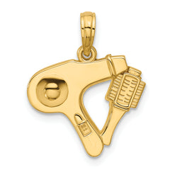 14K Polished Blow Dryer and Curl Brush Pendant