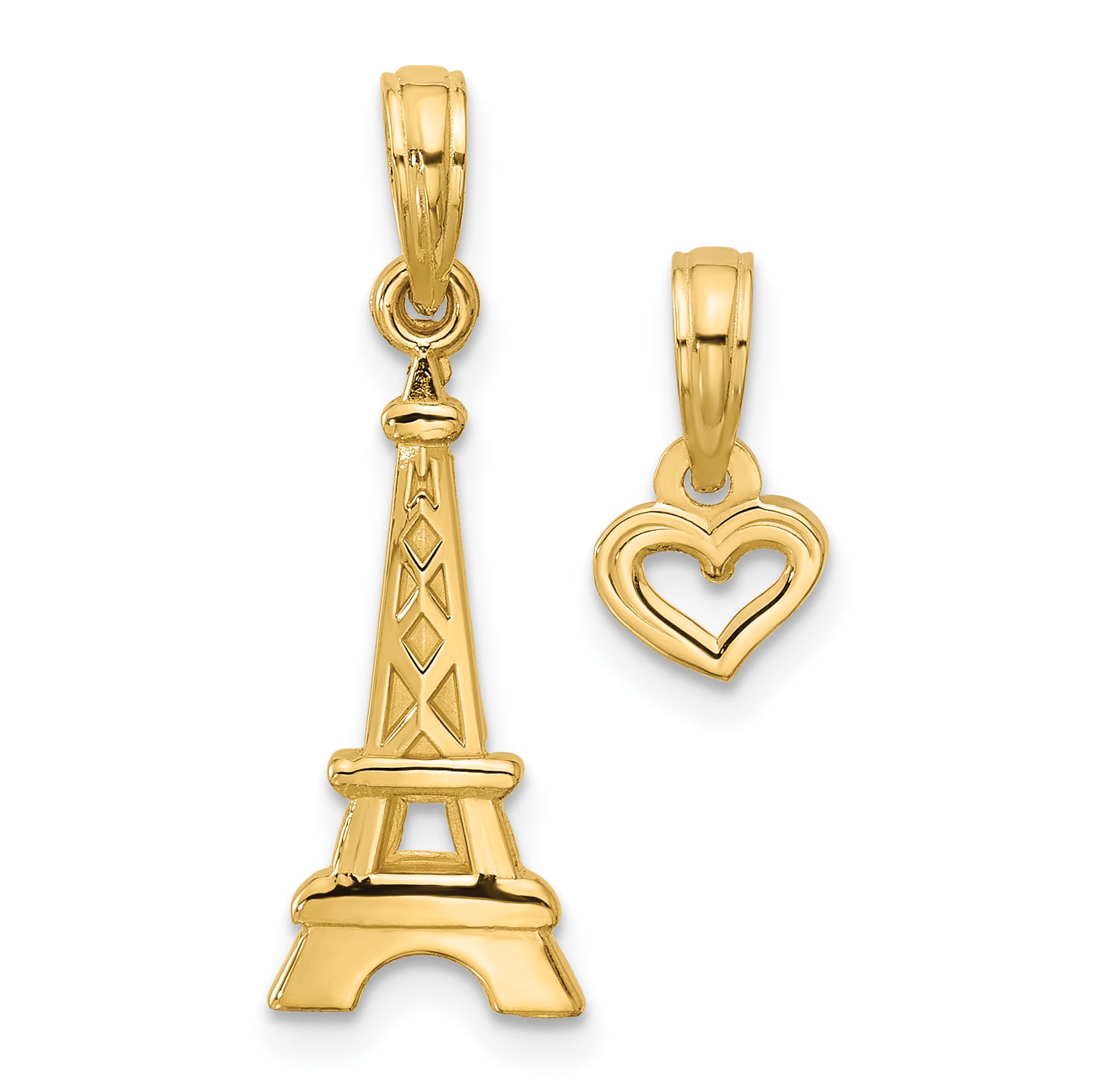 14K Polished and Satin Eiffel Tower with Heart Pendant Main image
