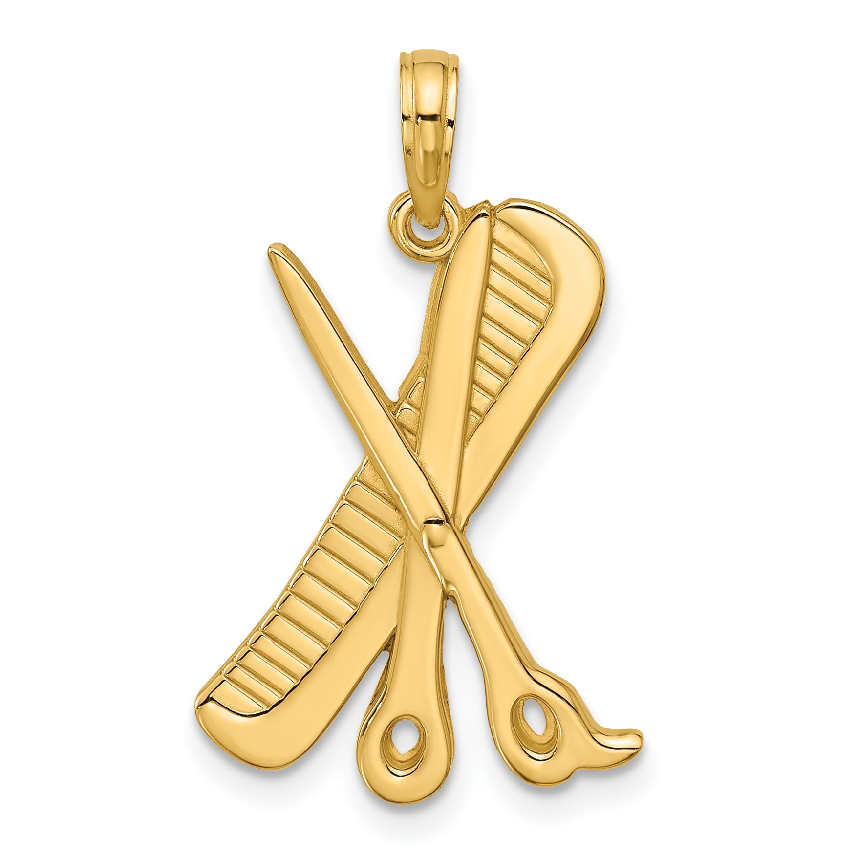 14K Polished Textured Scissor and Comb Pendant