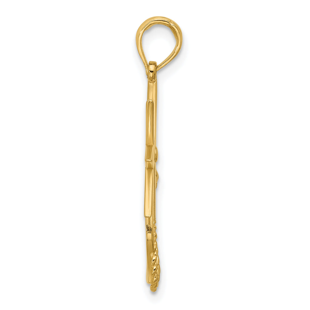 14K Polished Compass And Anchor with Rope Pendant