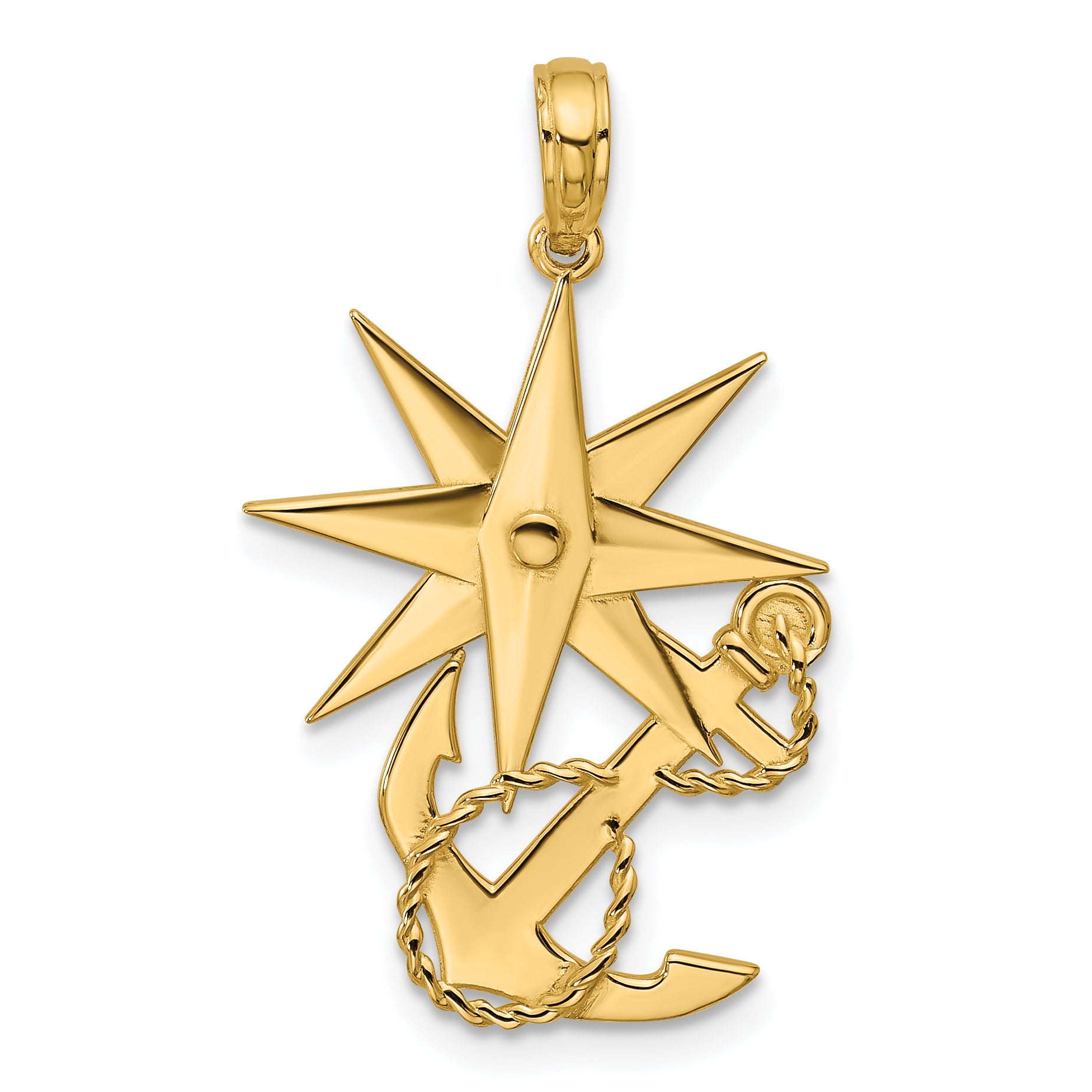 14K Polished Compass And Anchor with Rope Pendant Main image