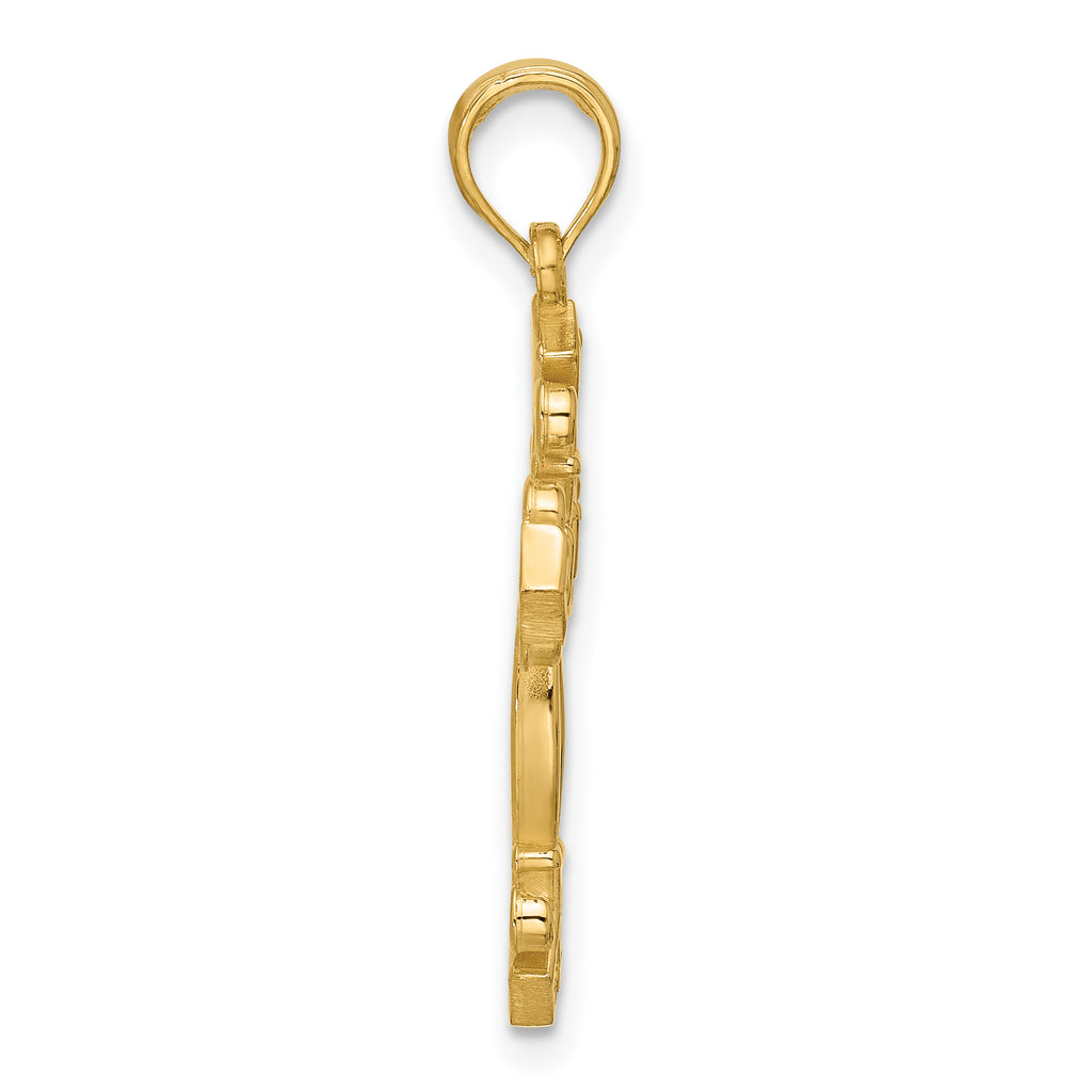 14K Polished Fancy Textured Cross Pendant