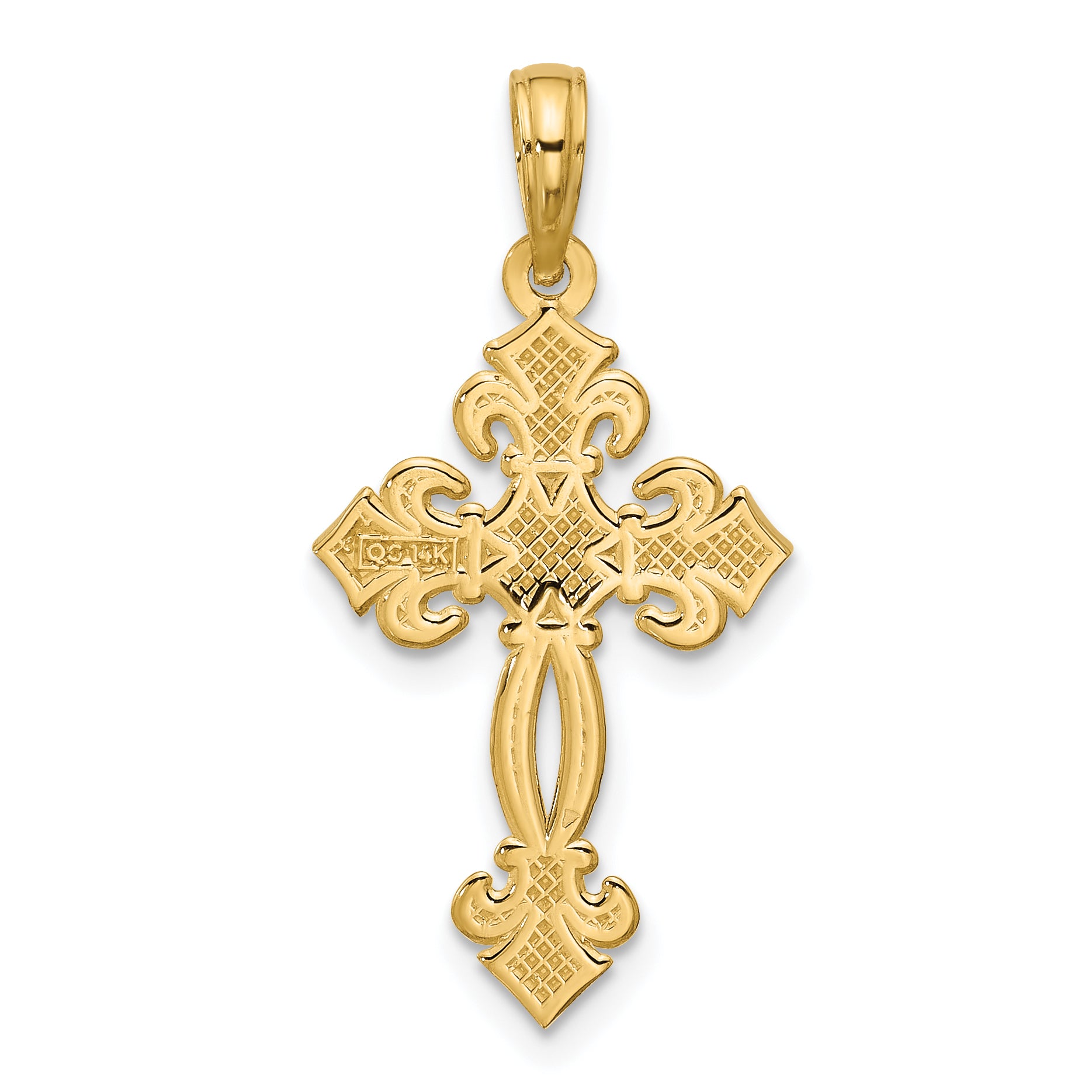 14K Polished Fancy Textured Cross Pendant