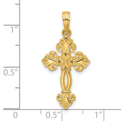 14K Polished Fancy Textured Cross Pendant