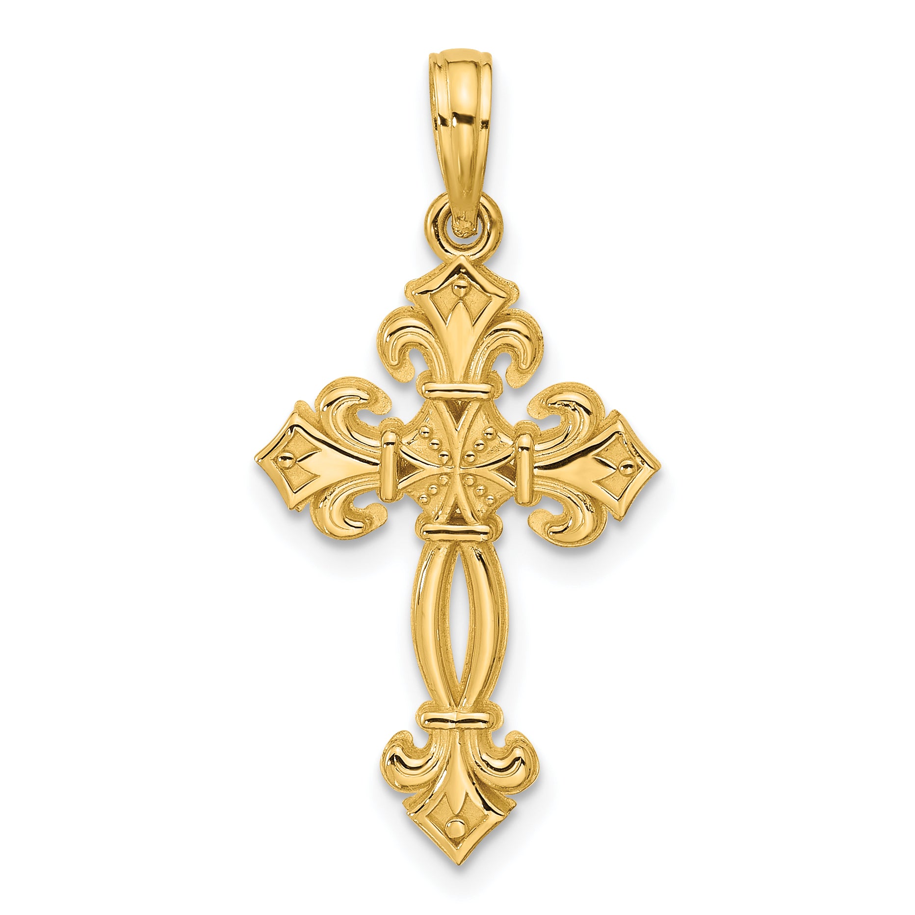 14K Polished Fancy Textured Cross Pendant