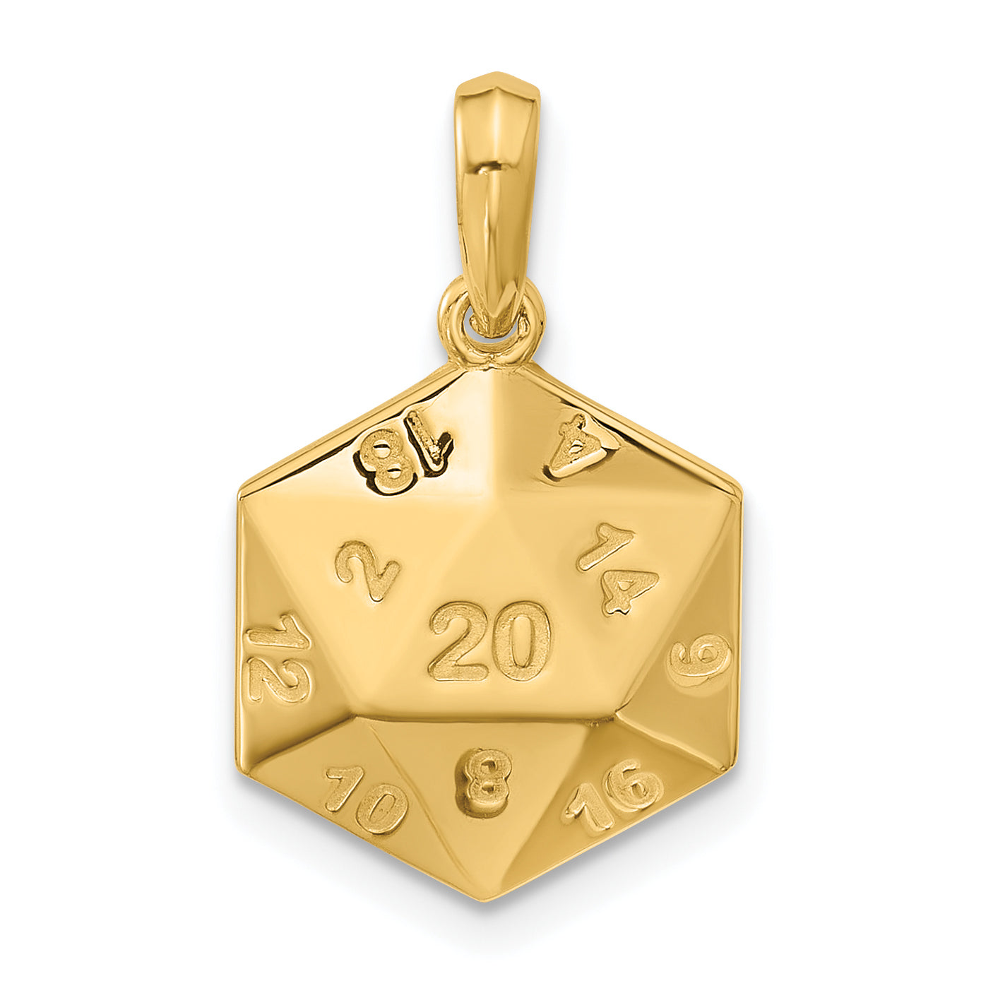 14K Polished D20 Twenty-sided Dice Pendant Main image