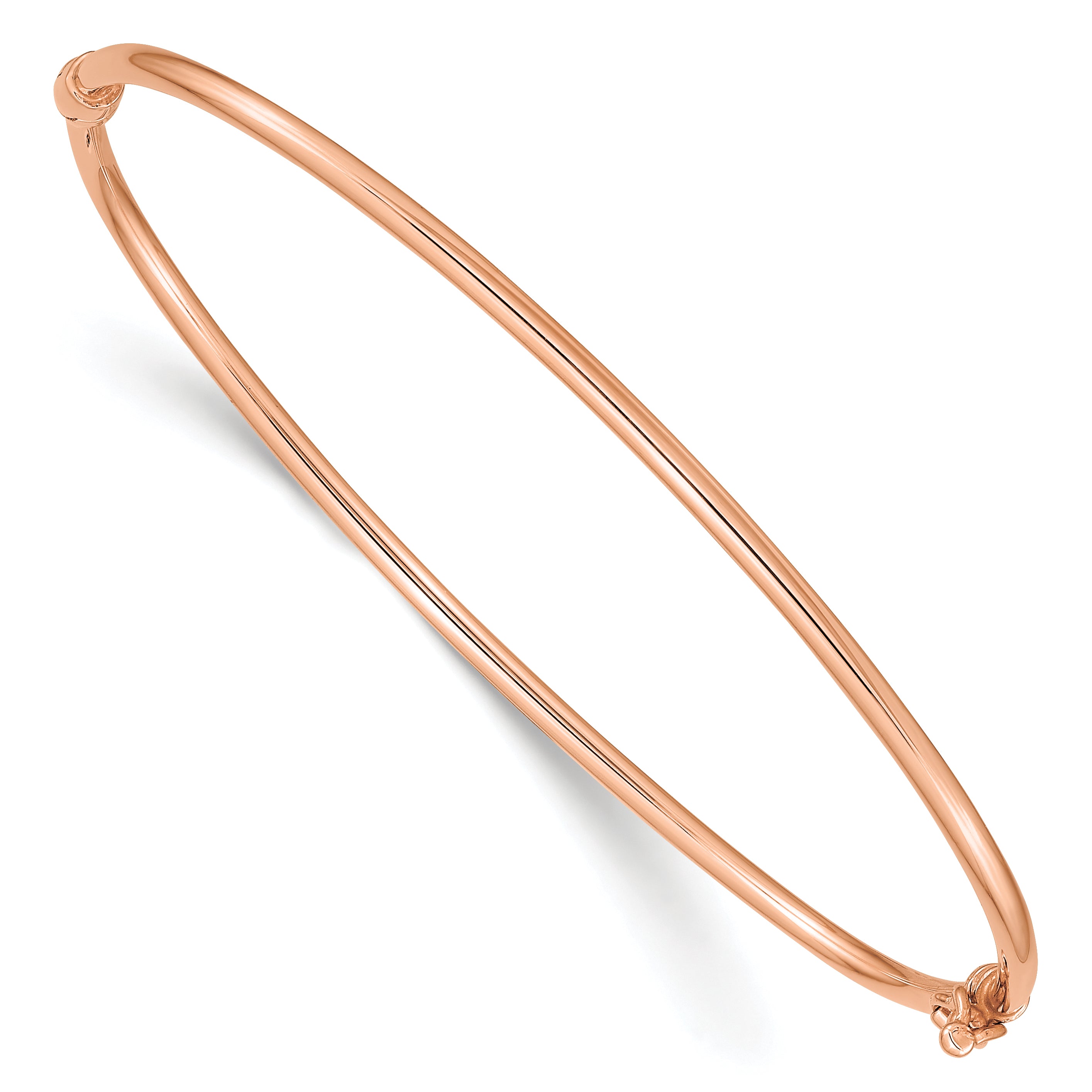 14k Rose Gold Polished 2.00mm Hinged Oval Bangle Bracelet