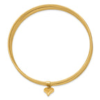 14K Polished and Textured with Dangle Heart 7-Strand 11.00mm Slip-on Round Bangle Bracelet