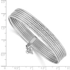 14K White Gold Polished and Textured with Dangle Heart 7-Strand 11.00mm Slip-on Round Bangle Bracelet