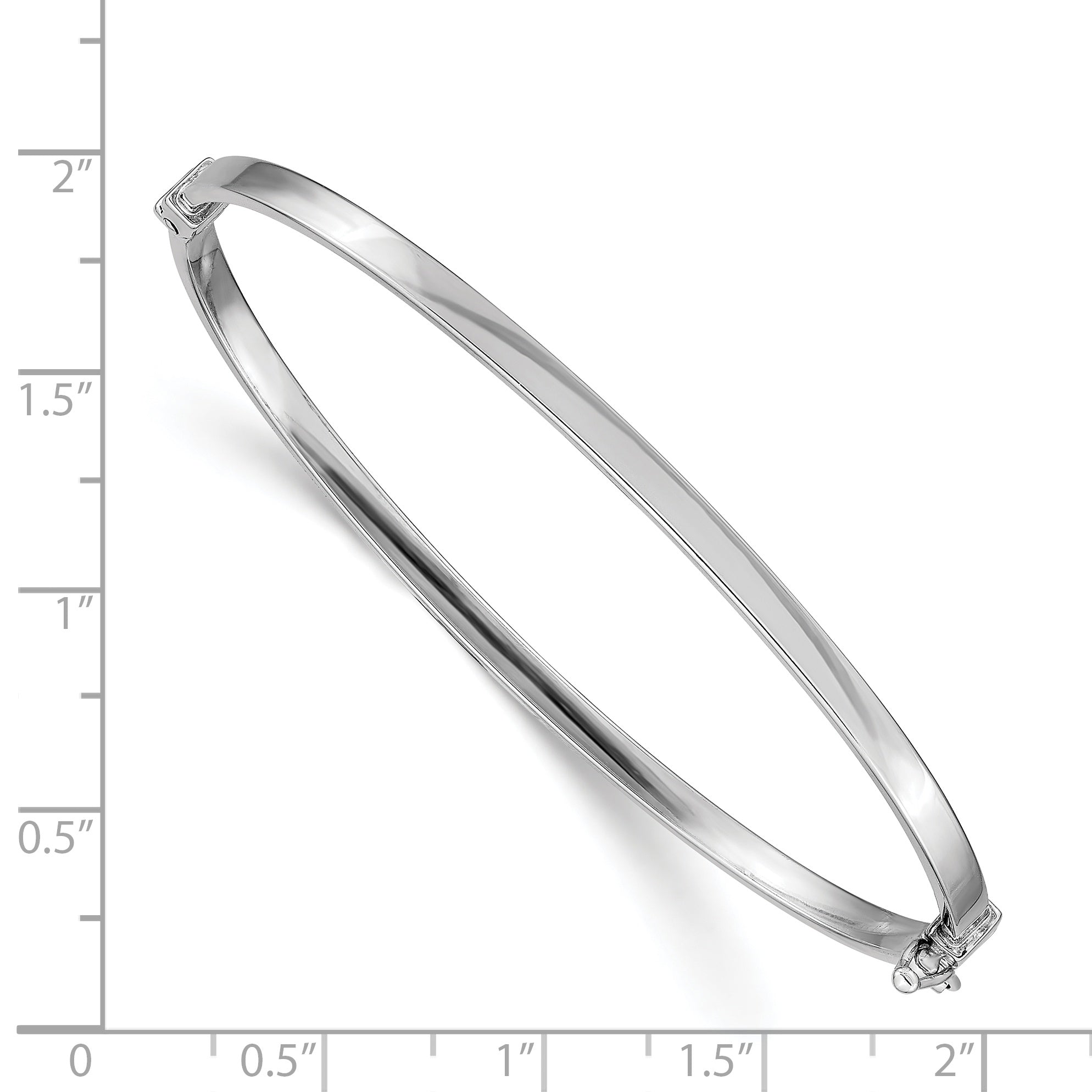14K White Gold 7-Inch Polished Hinged Bangle Bracelet with Rhodium Plating