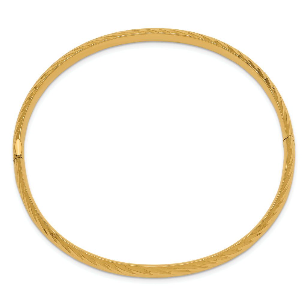 14k 4/16 Polished Textured 6.00mm Hinged Oval Bangle Bracelet