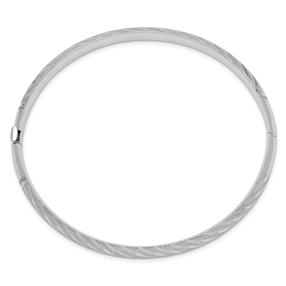 14k White Gold Polished Textured Diamond-cut 6.20mm Twisted Hinged Oval Bangle Bracelet