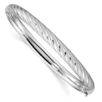 14k White Gold Polished Textured Diamond-cut 6.20mm Twisted Hinged Oval Bangle Bracelet