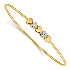 14K and White Rhodium-Platedodium Polished Diamond-cut Hearts 1.50mm Slip-on Round Bangle Bracelet