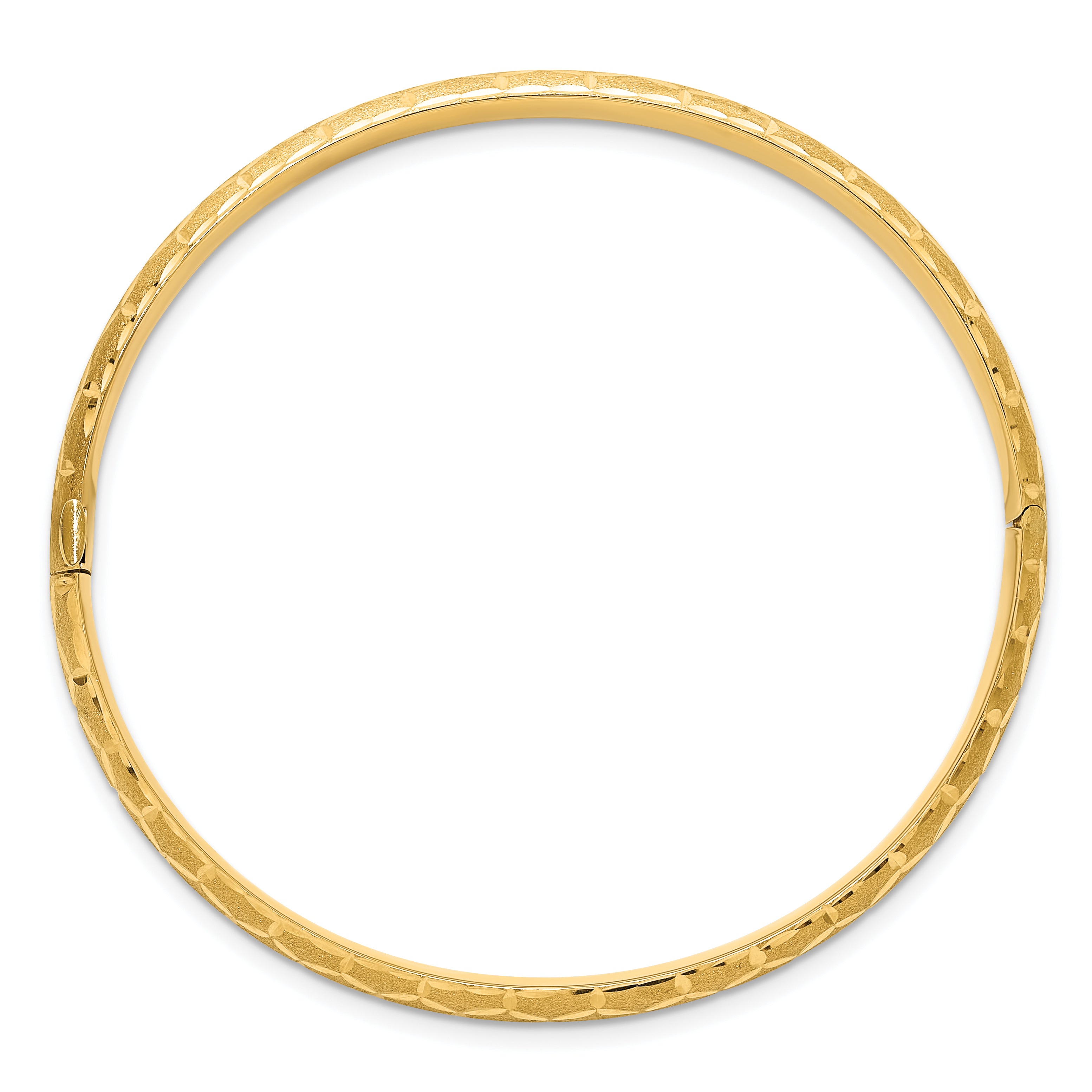 14k Satin Diamond-cut 6.20mm Hinged Round Bangle Bracelet