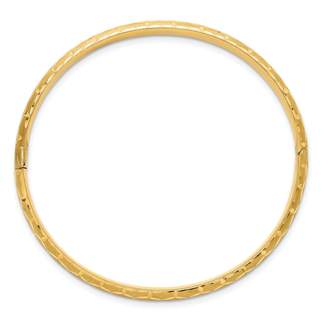 14k Satin Diamond-cut 6.20mm Hinged Round Bangle Bracelet