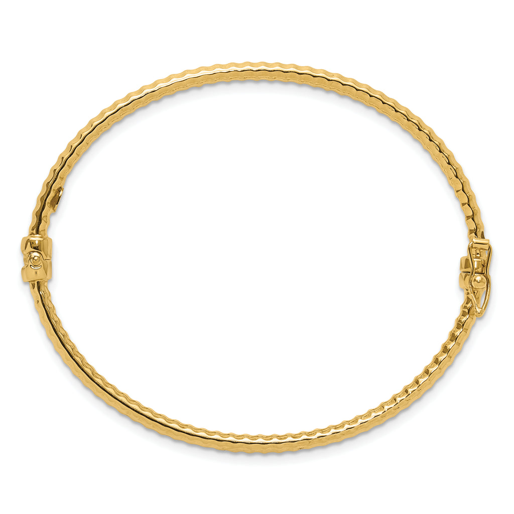 14K Polished and Textured 3.00mm Hinged Oval Bangle Bracelet