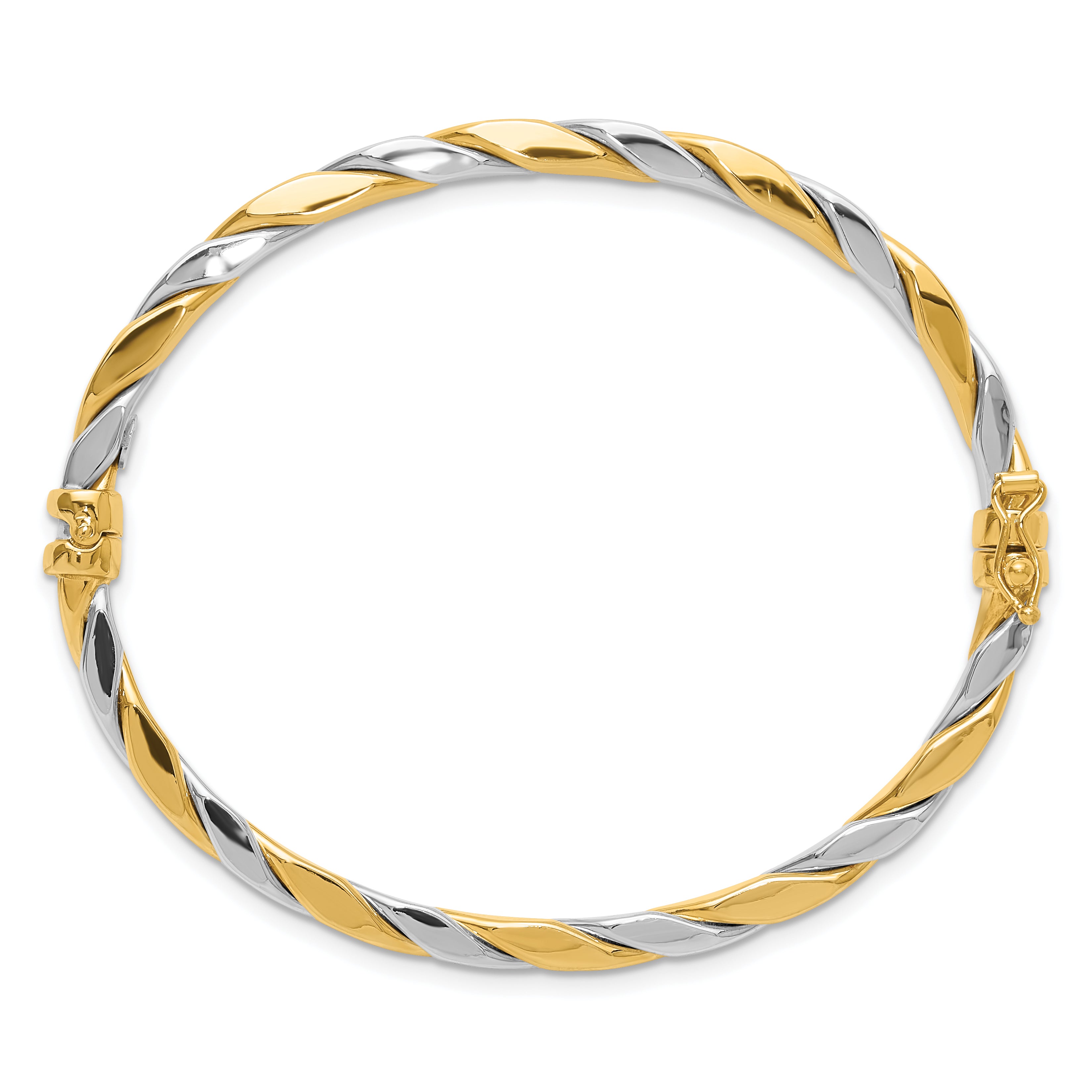14K Two-tone Polished and Twisted 3.50mm Hinged Oval Bangle Bracelet