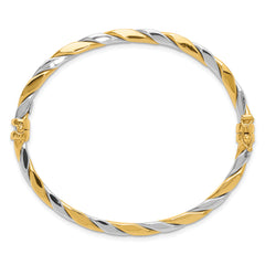 14K Two-tone Polished and Twisted 3.50mm Hinged Oval Bangle Bracelet