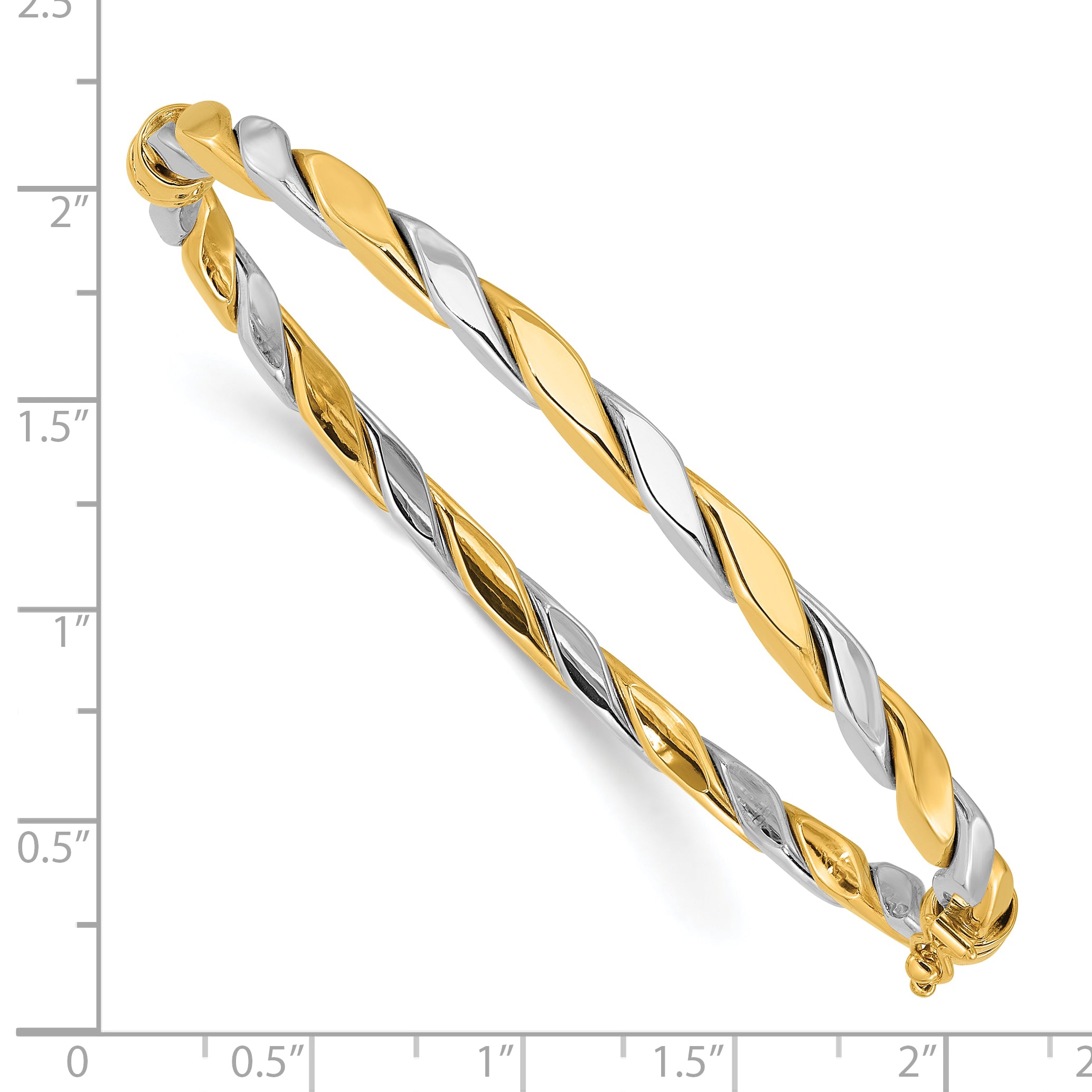 14K Two-tone Polished and Twisted 3.50mm Hinged Oval Bangle Bracelet