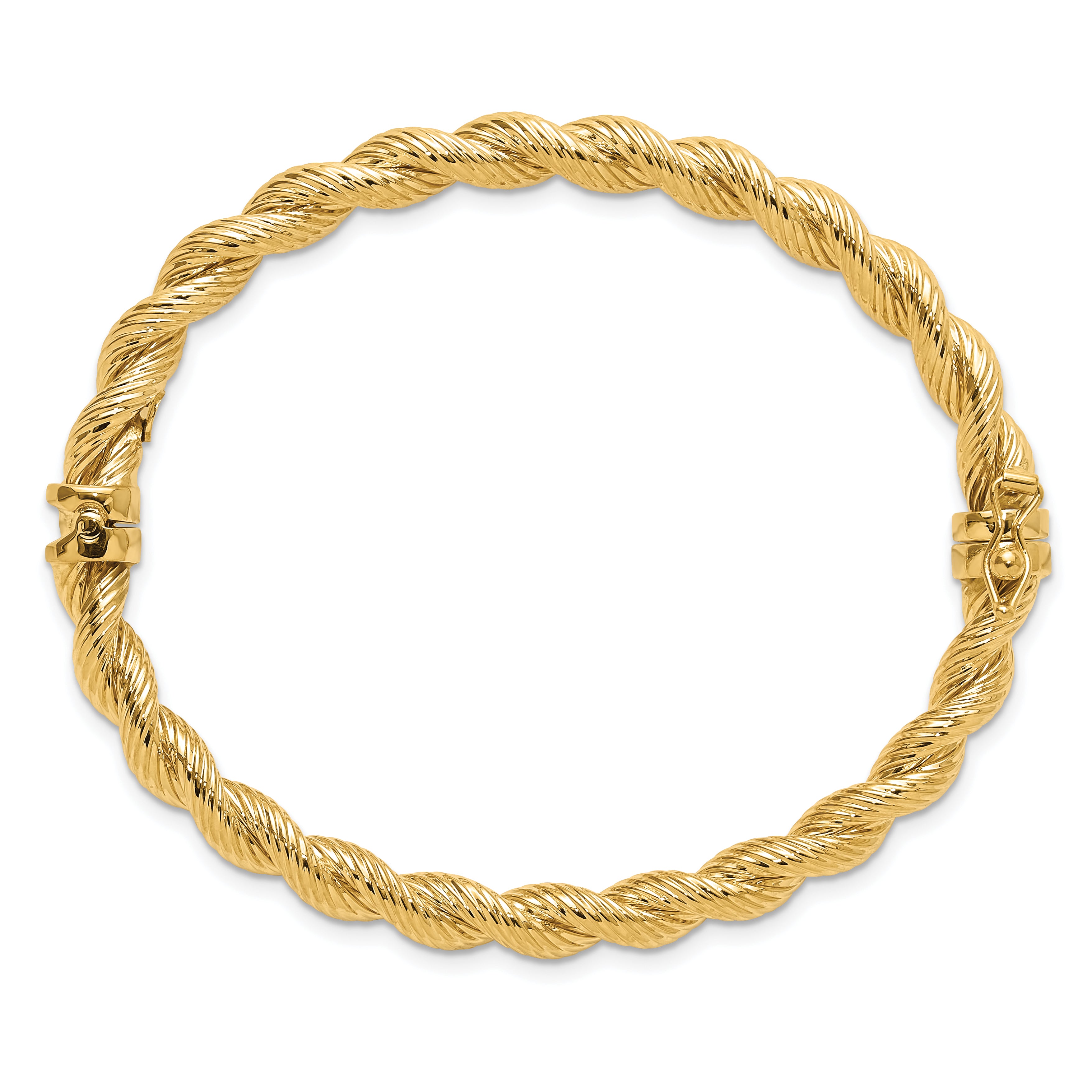 14K Polished and Textured 5.50mm Twisted Hinged Oval Bangle Bracelet