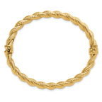 14K Polished and Textured 5.50mm Twisted Hinged Oval Bangle Bracelet