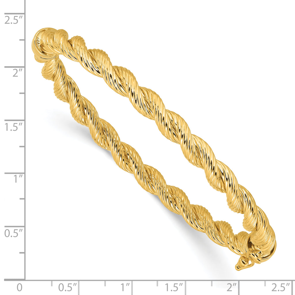 14K Polished and Textured 5.50mm Twisted Hinged Oval Bangle Bracelet