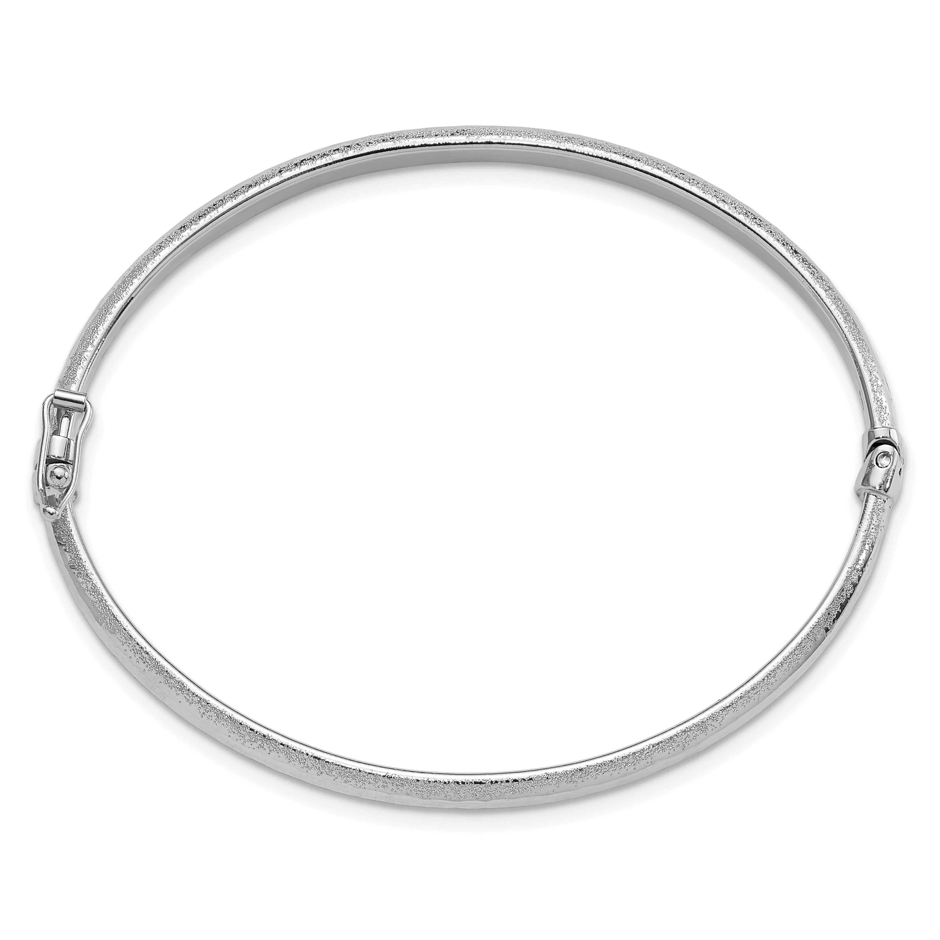 14K White Gold Diamond-cut and Laser-cut 4.10mm Hinged Oval Bangle Bracelet Secondary image