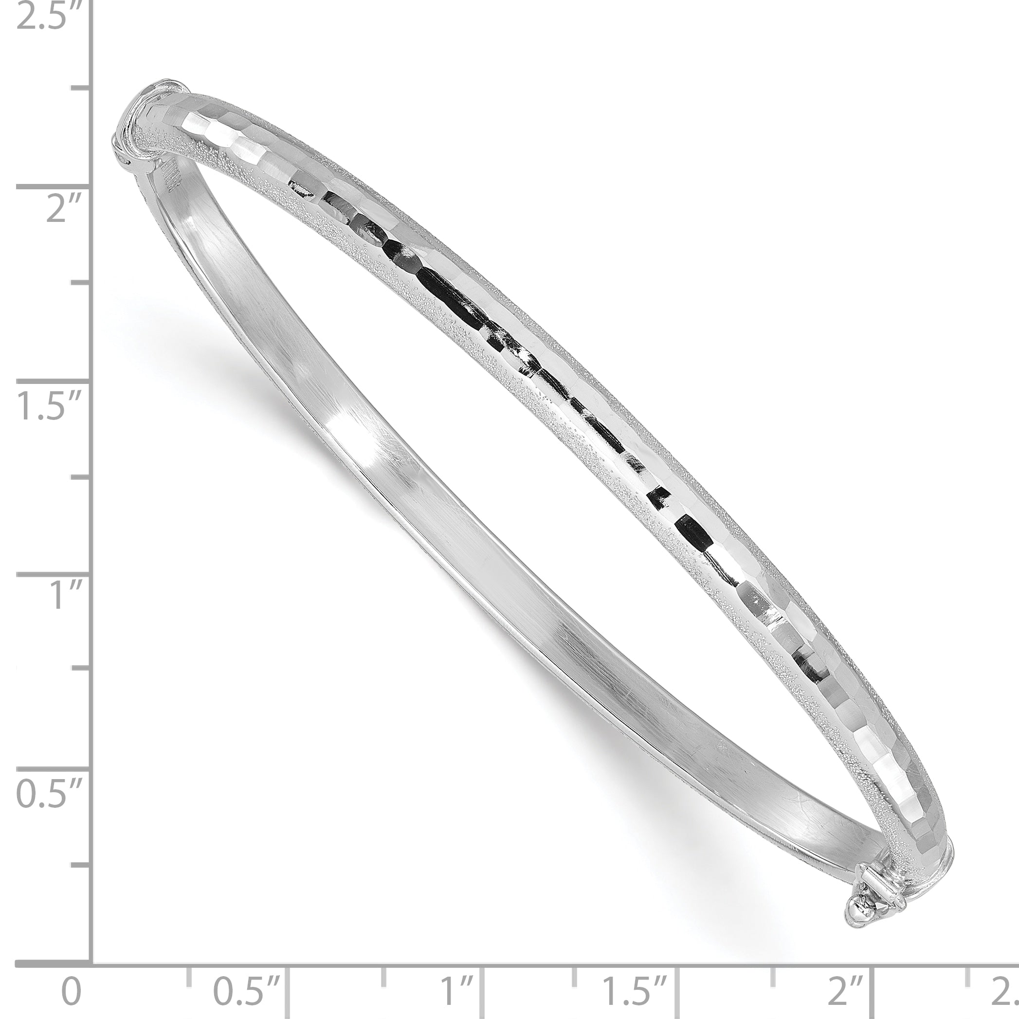 14K White Gold Diamond-cut and Laser-cut 4.10mm Hinged Oval Bangle Bracelet
