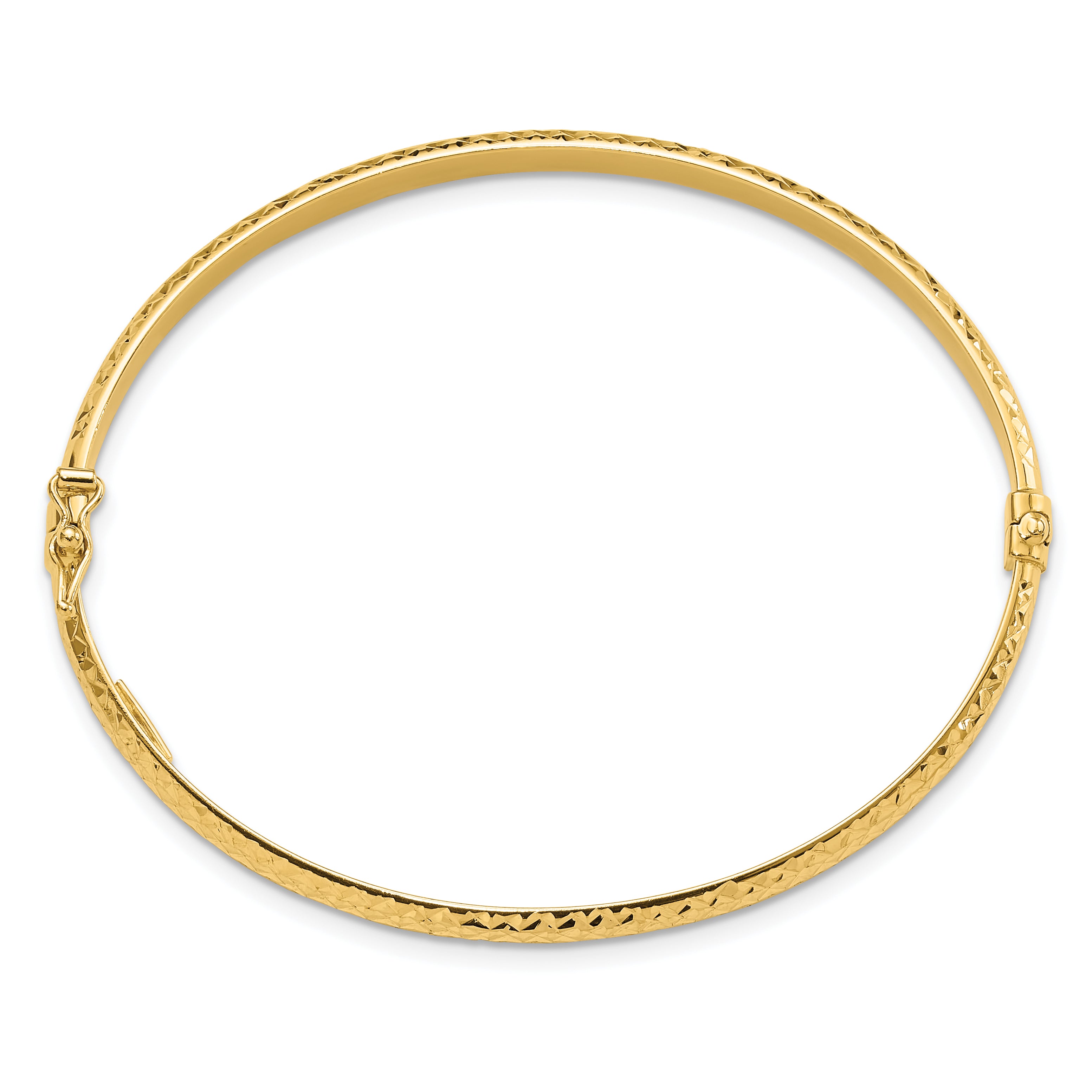 14K Polished Diamond-cut 4.00mm Hinged Oval Bangle Bracelet