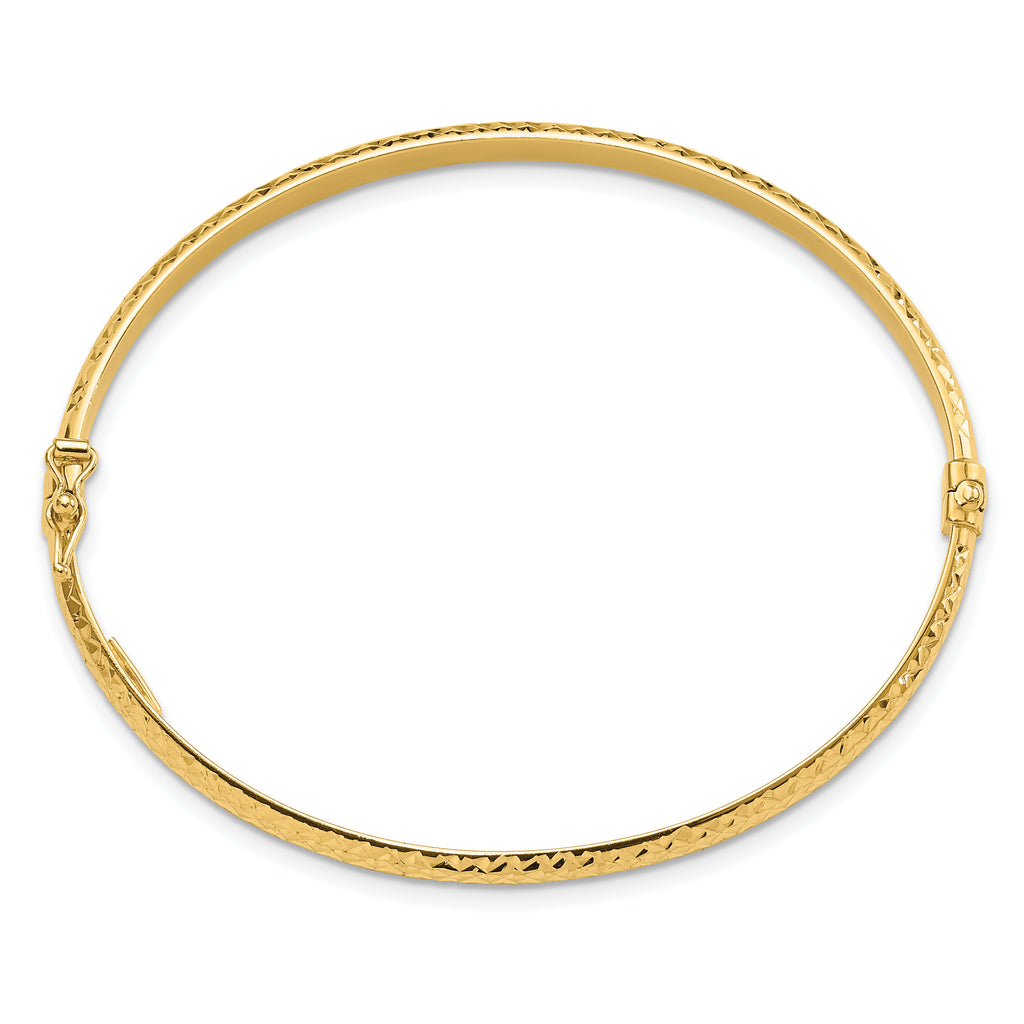 14K Polished Diamond-cut 4.00mm Hinged Oval Bangle Bracelet