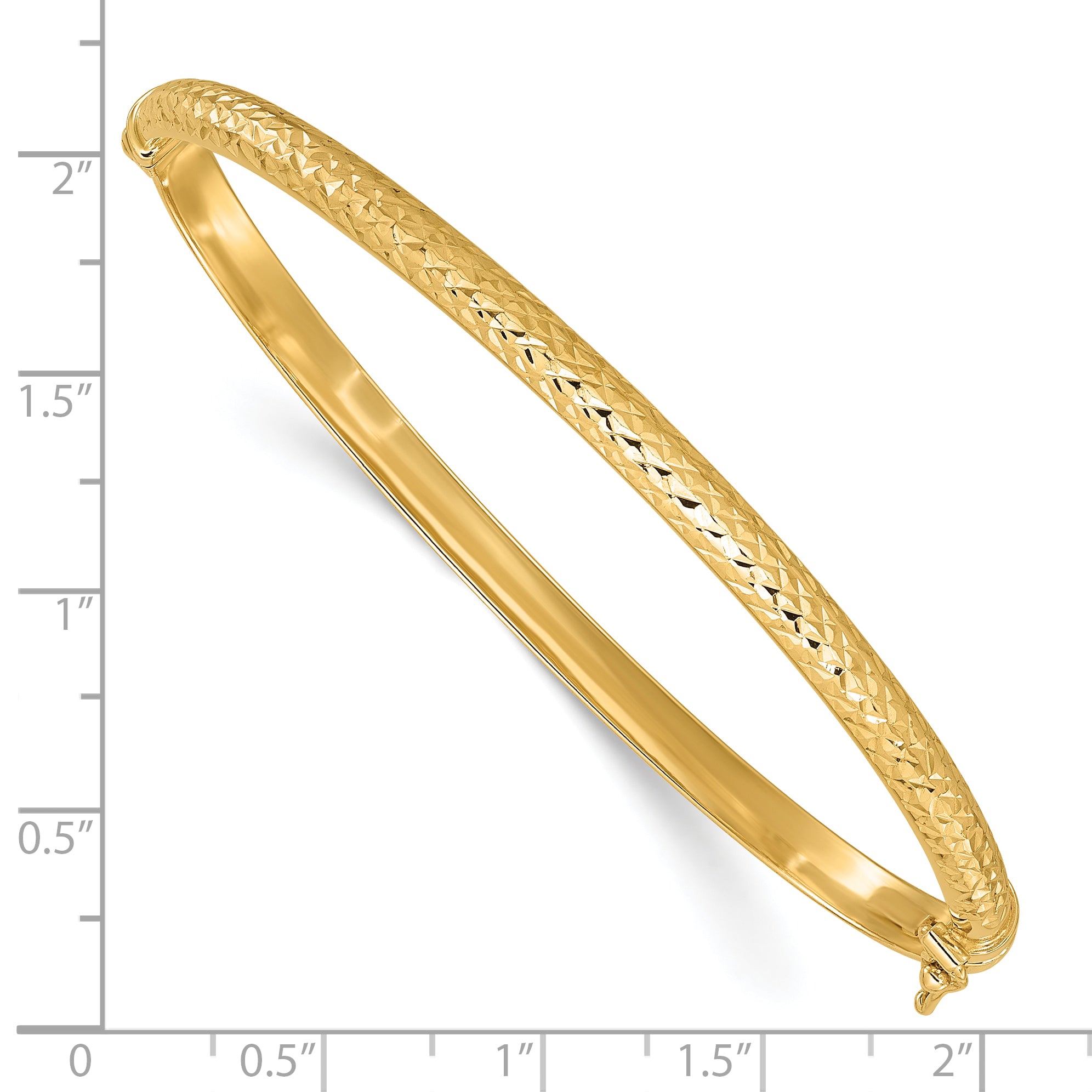 14K Polished Diamond-cut 4.00mm Hinged Oval Bangle Bracelet