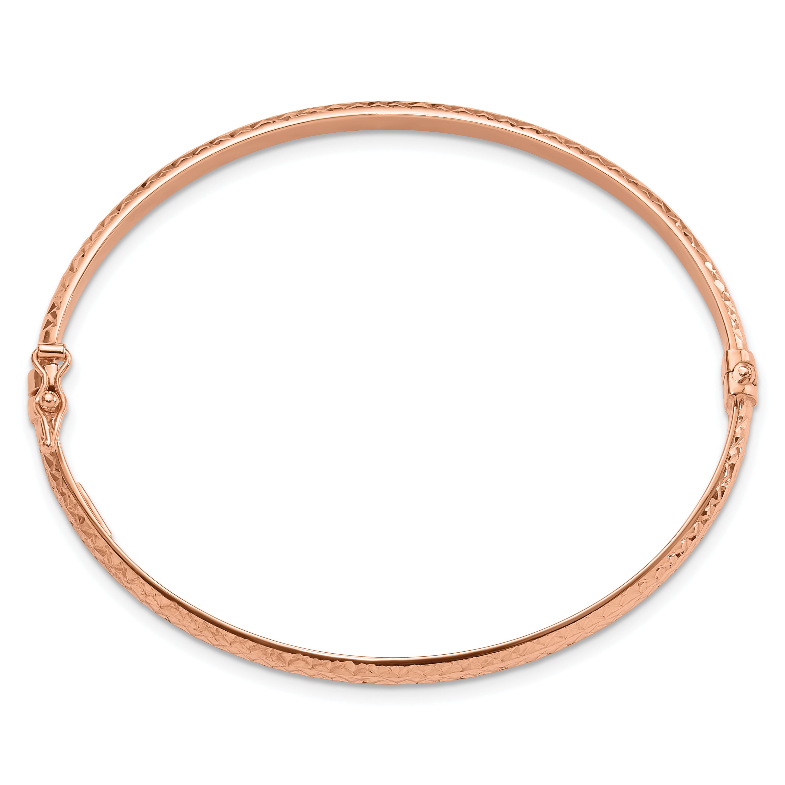 14K Rose Gold Polished Diamond-cut 4.00mm Hinged Oval Bangle Bracelet Secondary image